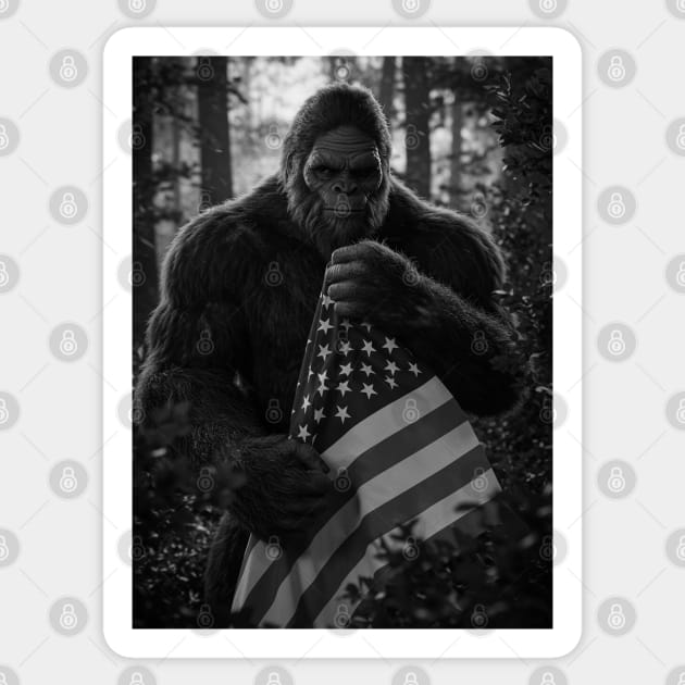Bigfoot Holding American Flag Sticker by Megadorim